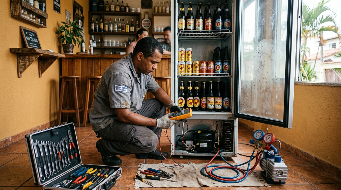 Troca de termostato de cervejeira em atendimento técnico em Recife‑PE