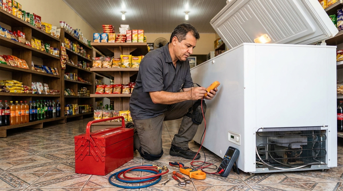 Recarga de gás refrigerante em freezer em atendimento em Recife‑PE